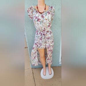 Lily Rose Cream Floral Backless Maxi Dress with Pink and Yellow Blooms